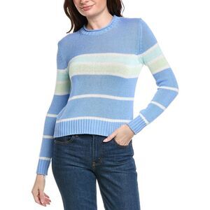 Hannah Rose Womens Tessa Colorful Stripe Cashmere-Blend Sweater, Blue